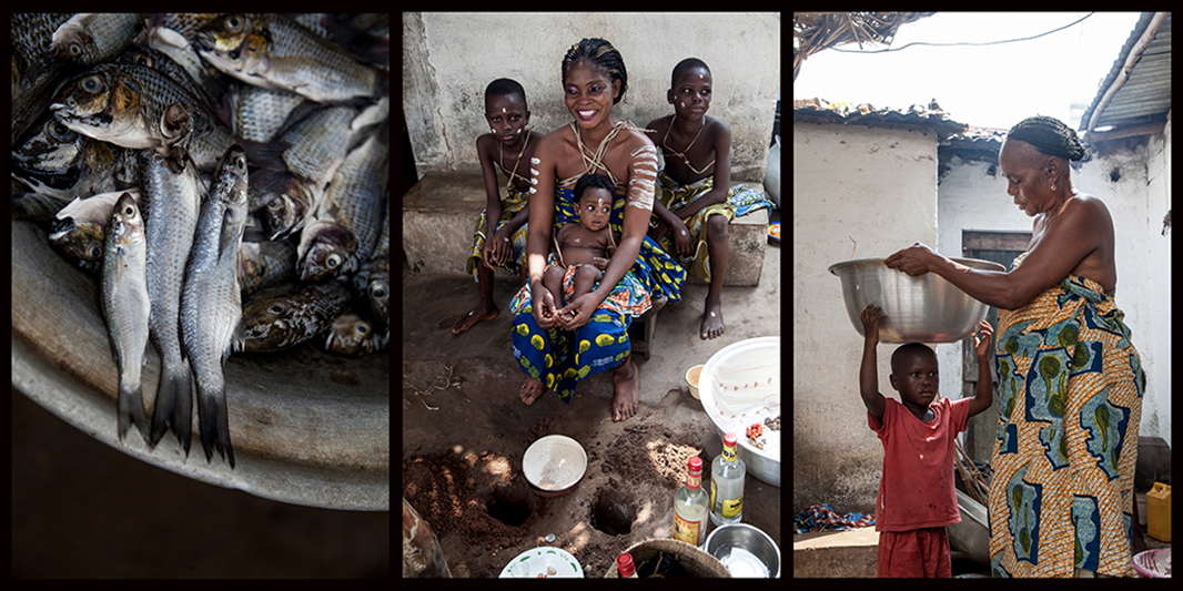 Aujourd’hui, la mère de famille ne touchera à rien. Ce sont les prêtresses, les vieilles tantes gardiennes de la tradition, qui font la cuisine. Elles se servent d’un ingrédient particulier, un petit poisson rare sans lequel la cérémonie ne pourrait avoir lieu. Devant Geneviève, deux petits trous sont creusés pour qu’y soit enterrée une partie du déjeuner, offerte à la terre et aux ancêtres. 