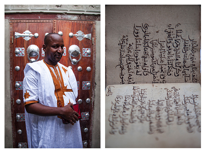 “Nous avons pris des sacs de voyage et nous avons cachés les manuscrits dedans. On les mettait au fond et au-dessus, on mettait des boubous, parce qu’il y avait un contrôle à la sortie de la ville. J’ai un manuscrit qui a été écrit par un de mes grands-pères sur l’Histoire de notre famille, et celui-là je ne voulais pas l’envoyer à Bamako. Il fallait que je le garde près de moi. Quand on a appris qu’ils allaient rentrer maison par maison, je me suis dit celui-là, je vais le garder sur moi. Même s’ils fouillent ma maison, ils ne le trouveront pas.” - Abdulhamin Kunta, fondateur d’une bibliothèque en rénovation. La plupart de ses 9 000 manuscrits sont à Bamako, exfiltrés lors de l’occupation par un réseau crée par l’association SAVAMA. 