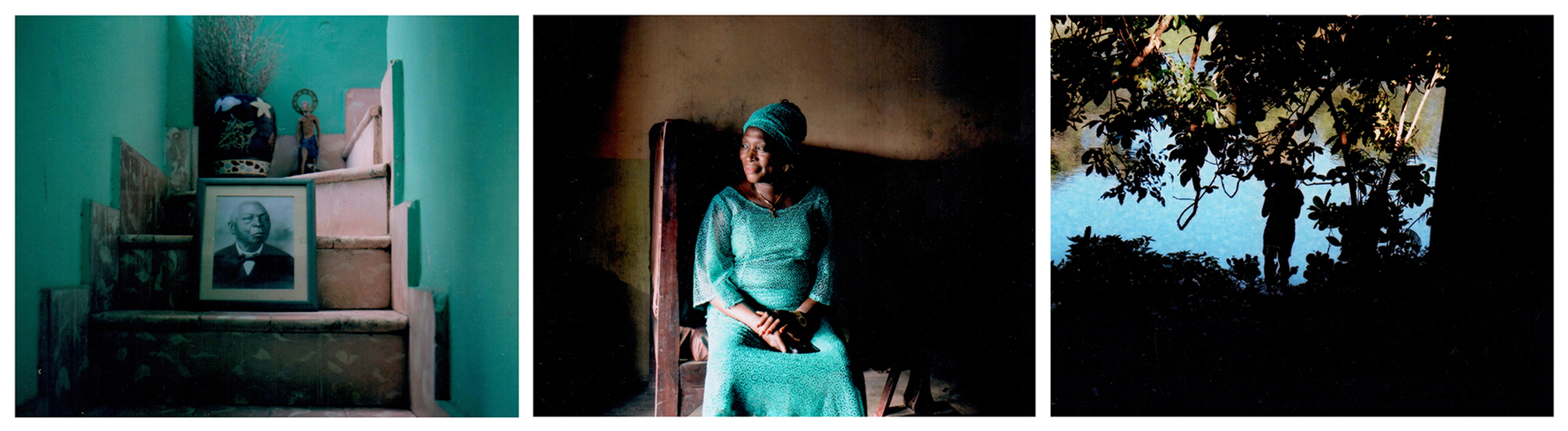 Cette photo d’archive de Remigio Herrera siège au domicile du conservateur du musée de Regla, Juan Lozano Gomes. Herrera, un esclave libéré, fut un pionnier dans la diffusion de la religion Ifa à Cuba. A leur arrivée, les Africains mis en esclavage devaient prendre le nom de leur ‘propriétaire’. Ils étaient aussi tenus d’oublier leur Dieu et leurs divinités et de pratiquer le catholicisme. La Havane, Cuba, avril 2019. © Laeïla Adjovi // « Omi, soore fun mi », est une prière à l’eau qui accompagne Sidikat Lawal dans tout ce qu’elle fait. Les langues Yoruba et Fon sont encore aujourd’hui présentes à Cuba, dans de nombreux rites religieux d’ascendance africaine. Abeokuta, Nigéria, juillet 2019© Laeïla Adjovi // Une adepte de Yemaya fait une prière à l'eau près d'une rivière qui traverse la capitale cubaine. La Havane, Cuba, avril 2019. © Laeïla Adjovi